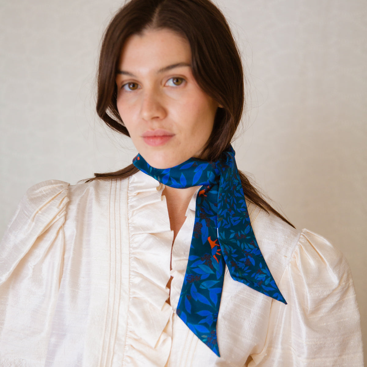 Silk Ribbon Scarf Forest, 100% silk, Made in France