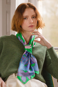 Carré Scarf 90 Rue des Saules Meadow, 100% silk, Made in France